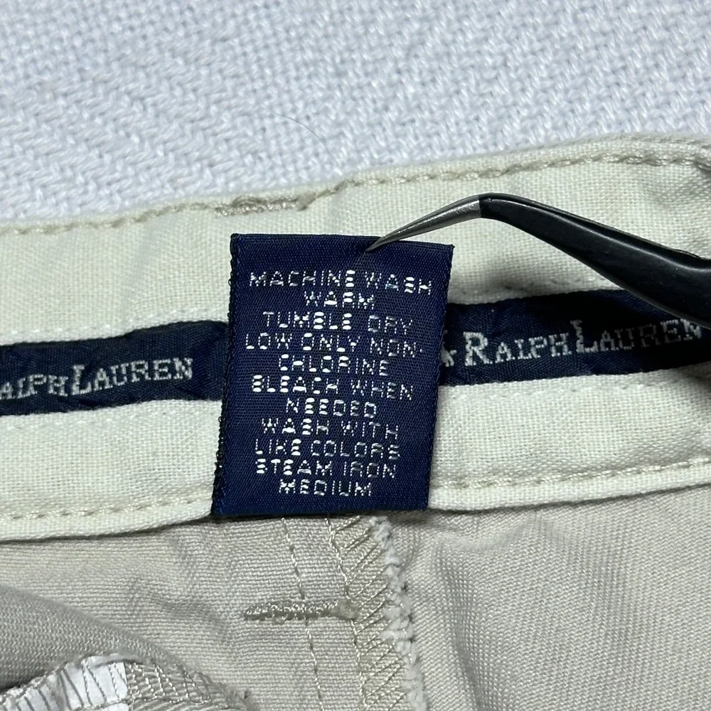 Polo Ralph Lauren Chino Pants Men 36x30* Twill Pleated Cuffed Cotton Khaki Beige
